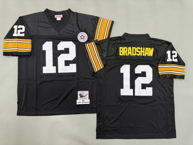 Men 2025 Pittsburgh Steelers #12 Bradshaw black Throwback Limited NFL Jersey style 005